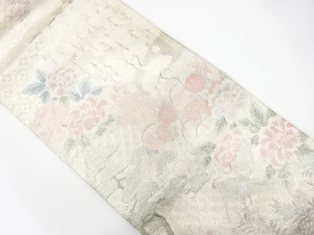 佐賀錦　松に鶴・牡丹模様織り出し　袋帯